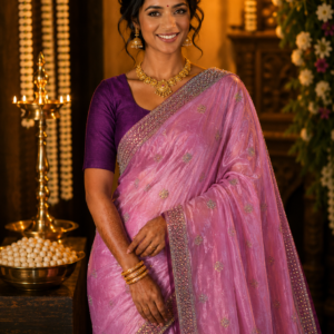 Graceful Contrast Work Saree